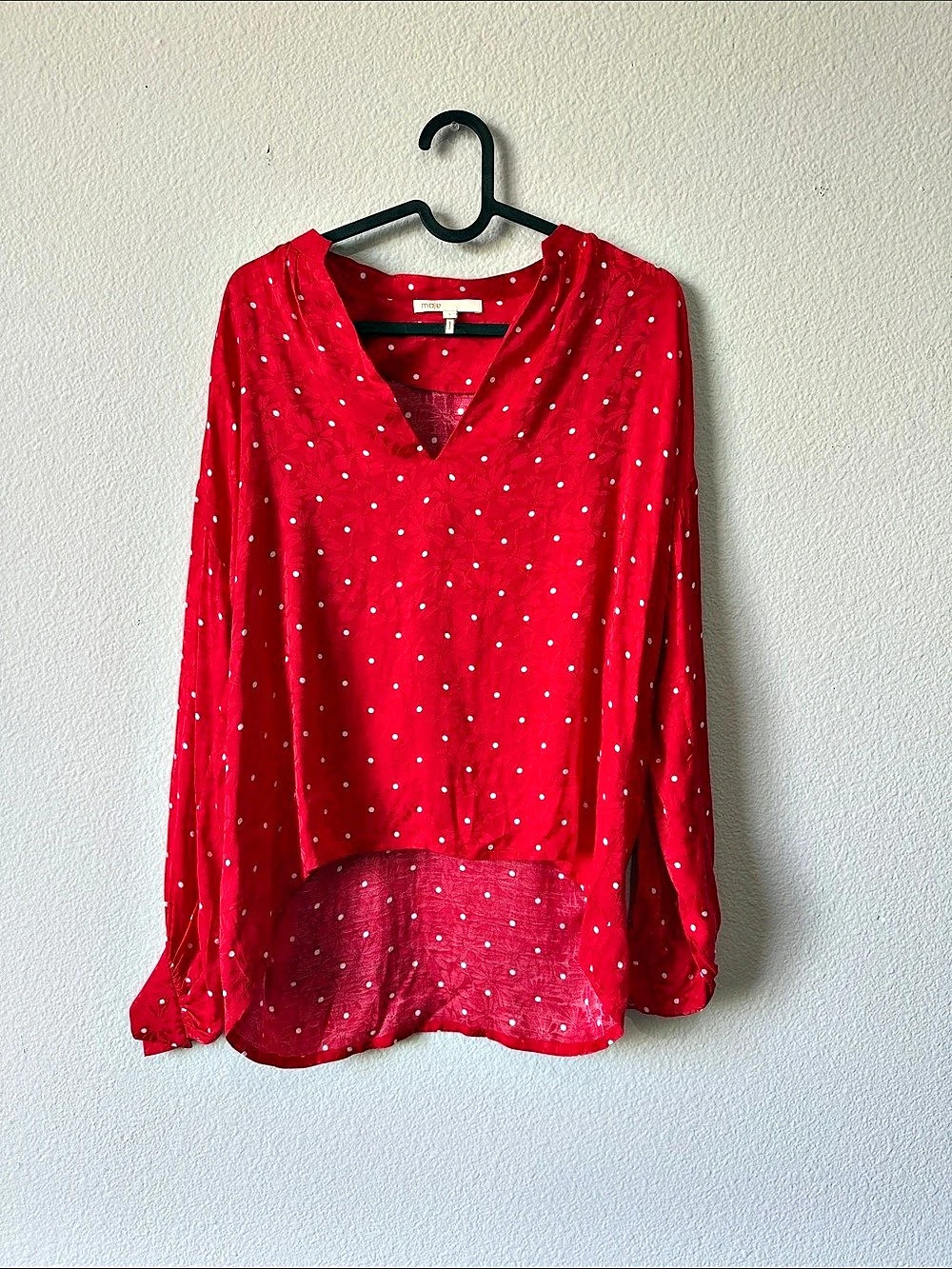 maje Floaty Oversized Polka Dot Blouse Floral Blouse in Red & White